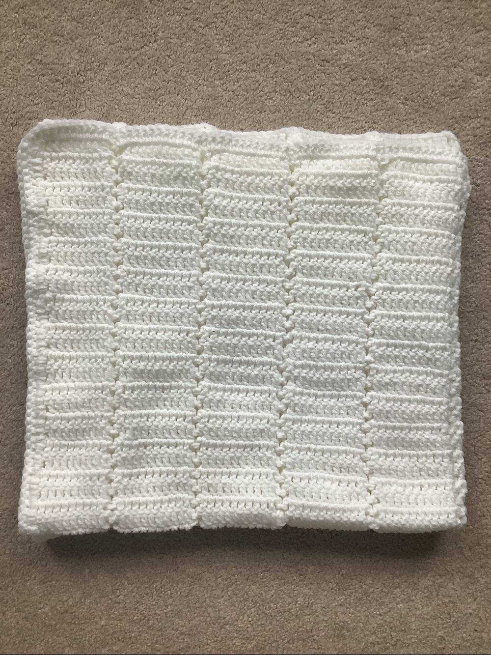 Crocheted Hand Made White Baby Blanket 32x36